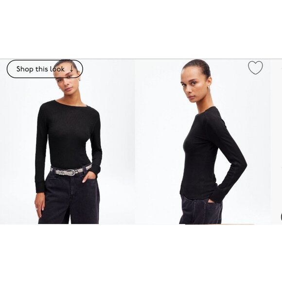 Madewell Womens Ribbed Crewneck Long-Sleeve Tee Black Size L NT761 - Picture 1 of 6